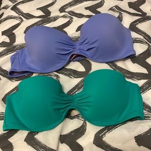 Bikini tops size 36B colors green and periwinkle blue
